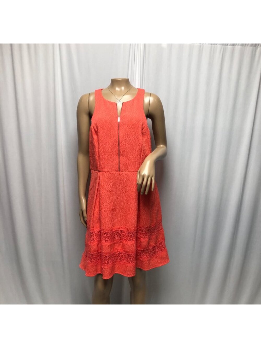 Express Dress Womens Size 12 Sleeveless Coral Textured Lace Hem Stretch A-Line